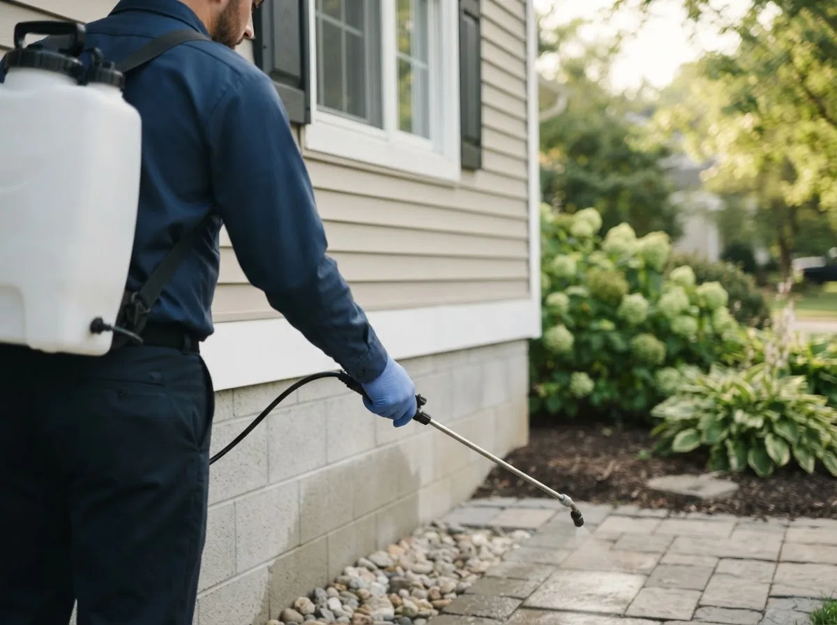 Pest control technician inspecting a home in Rye Beach, NH
